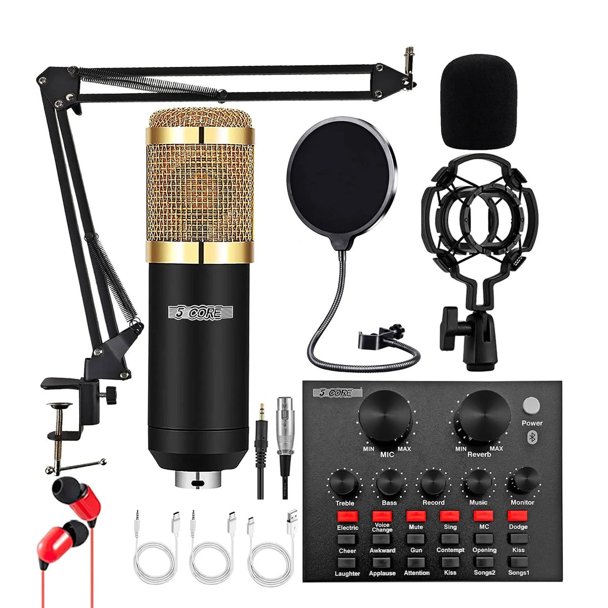Recording Microphone Podcast Bundle Professional Condenser Cardioid Mic Kit w Boom Arm