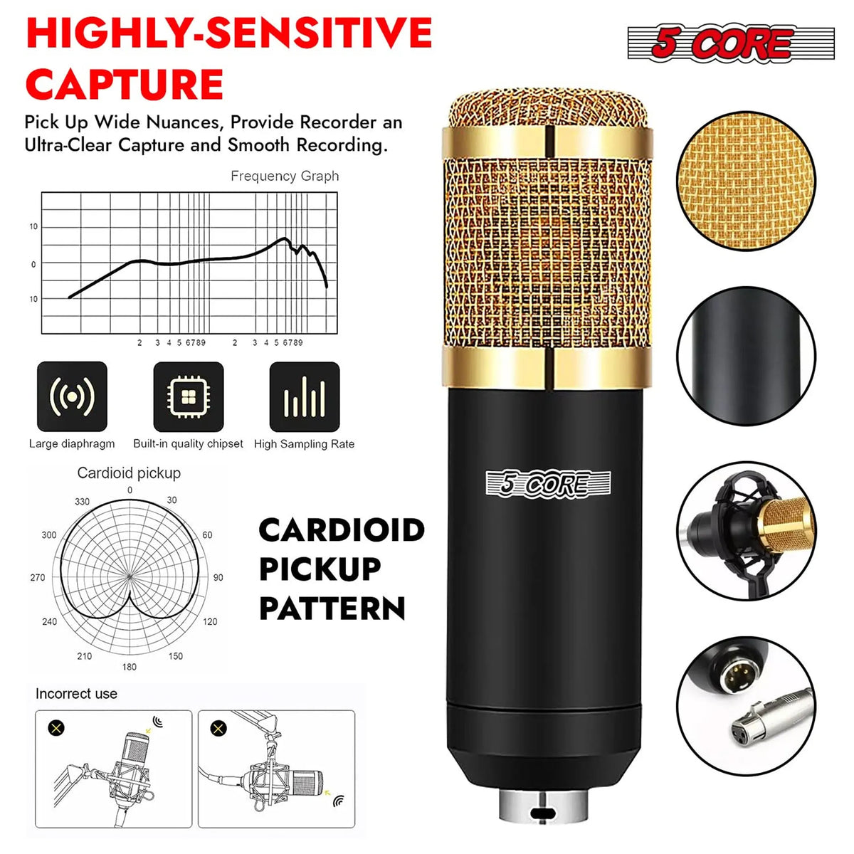 Recording Microphone Podcast Bundle Professional Condenser Cardioid Mic Kit w Boom Arm